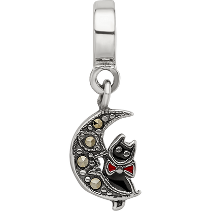 Sterling Silver Reflections Marcasite Cat & Moon Dangle Bead