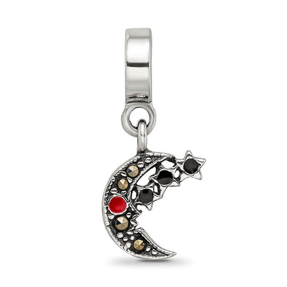 Sterling Silver Reflections Marcasite Moon & Stars Dangle Bead