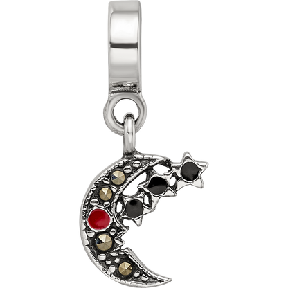 Sterling Silver Reflections Marcasite Moon & Stars Dangle Bead