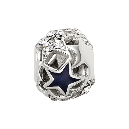 Sterling Silver Reflections Crystal and Enameled Stars Bead