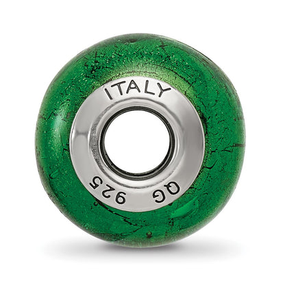 Sterling Silver Reflections Green Italian Murano Glass Bead