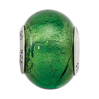 Sterling Silver Reflections Green Italian Murano Glass Bead