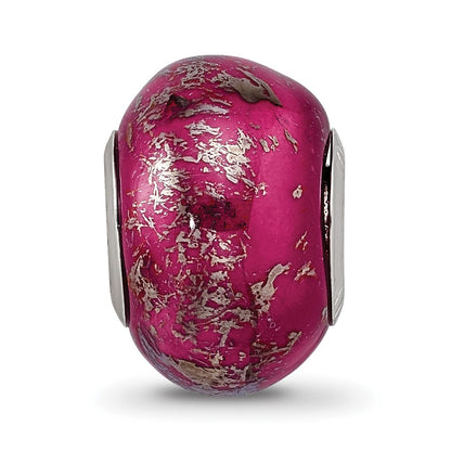 Sterling Silver Reflections Dark Pink w/Platinum Foil Ceramic Bead