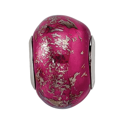 Sterling Silver Reflections Dark Pink w/Platinum Foil Ceramic Bead