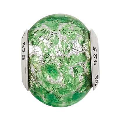 Sterling Silver Reflections Green/White Italian Murano Glass Bead