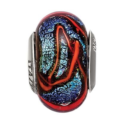Sterling Silver Reflections Blue w/Orange Swirls Glass Bead