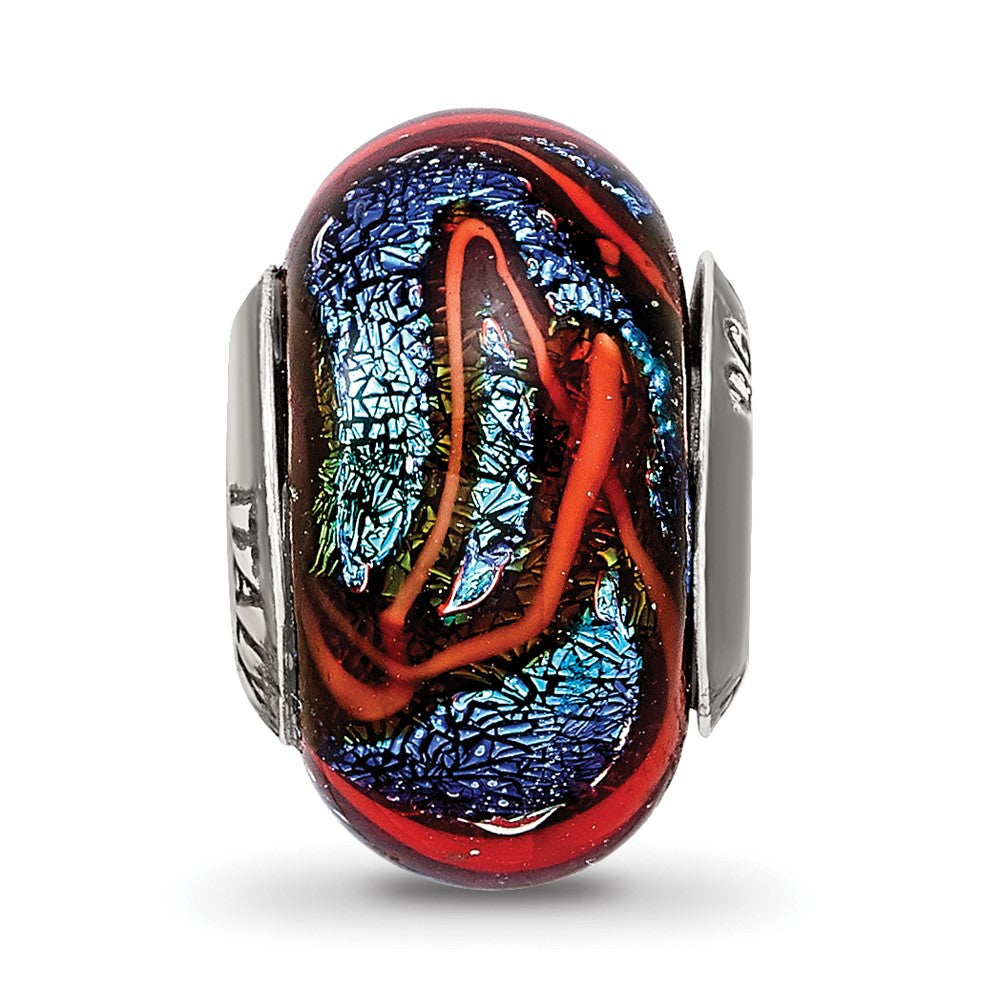 Sterling Silver Reflections Blue w/Orange Swirls Glass Bead