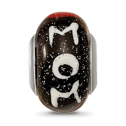 Sterling Silver Reflections Mom w/Hearts Black Italian Glass Bead