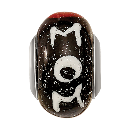 Sterling Silver Reflections Mom w/Hearts Black Italian Glass Bead