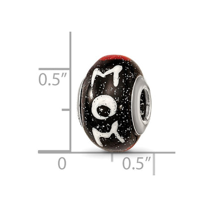 Sterling Silver Reflections Mom w/Hearts Black Italian Glass Bead