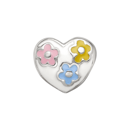 Sterling Silver Reflections Kids Enameled Heart w/Flowers Bead