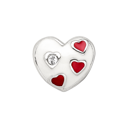 Kids Collection Sterling Silver Crystal and Enameled White Heart with Red Hearts Reflections Bead