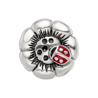 Sterling Silver Reflections Flower w/Enameled Ladybug Bead