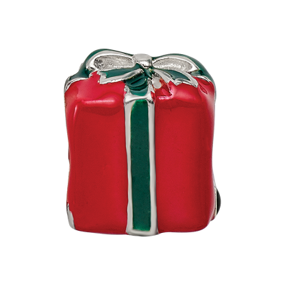 Sterling Silver Reflections Green & Red Enameled Present Bead