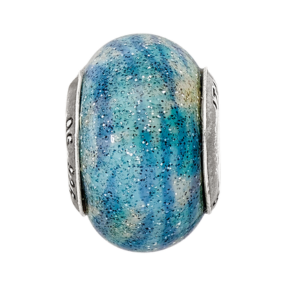 Sterling Silver Reflection Blue w/Glitter Overlay Italian Bead