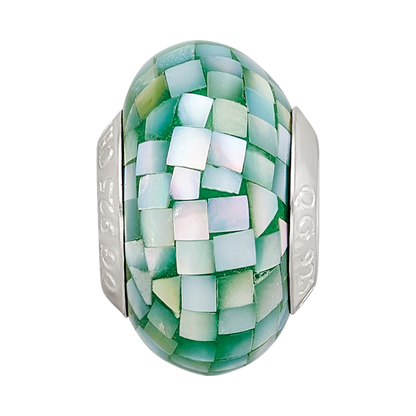 Sterling Silver Reflections Green Mother of Pearl Mosaic Bead