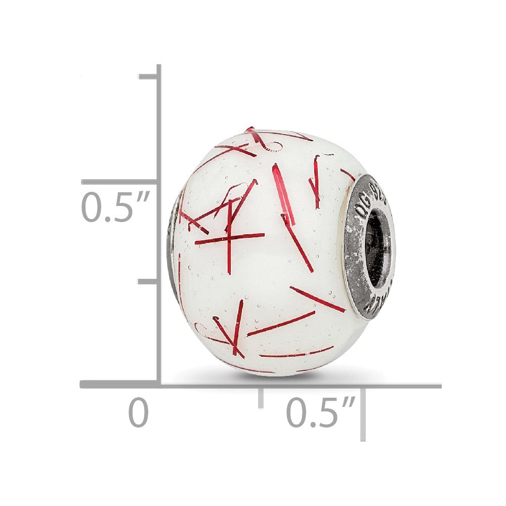 Sterling Silver Reflections White w/RedConfetti Glass Bead