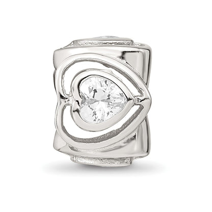 Sterling Silver Reflections Clear CZ Heart Bead