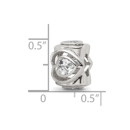 Sterling Silver Reflections Clear CZ Heart Bead