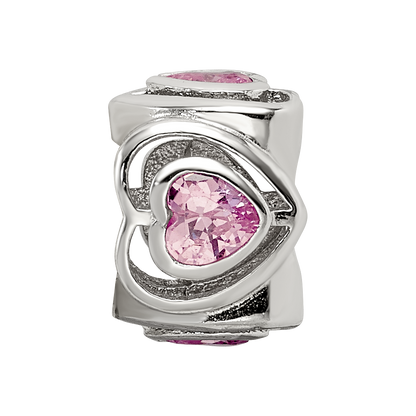 Sterling Silver Reflections Pink CZ Heart Bead