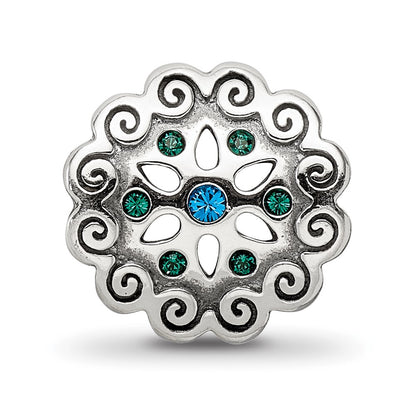 Sterling Silver Reflections Blue/Green Crystals Flower Bead