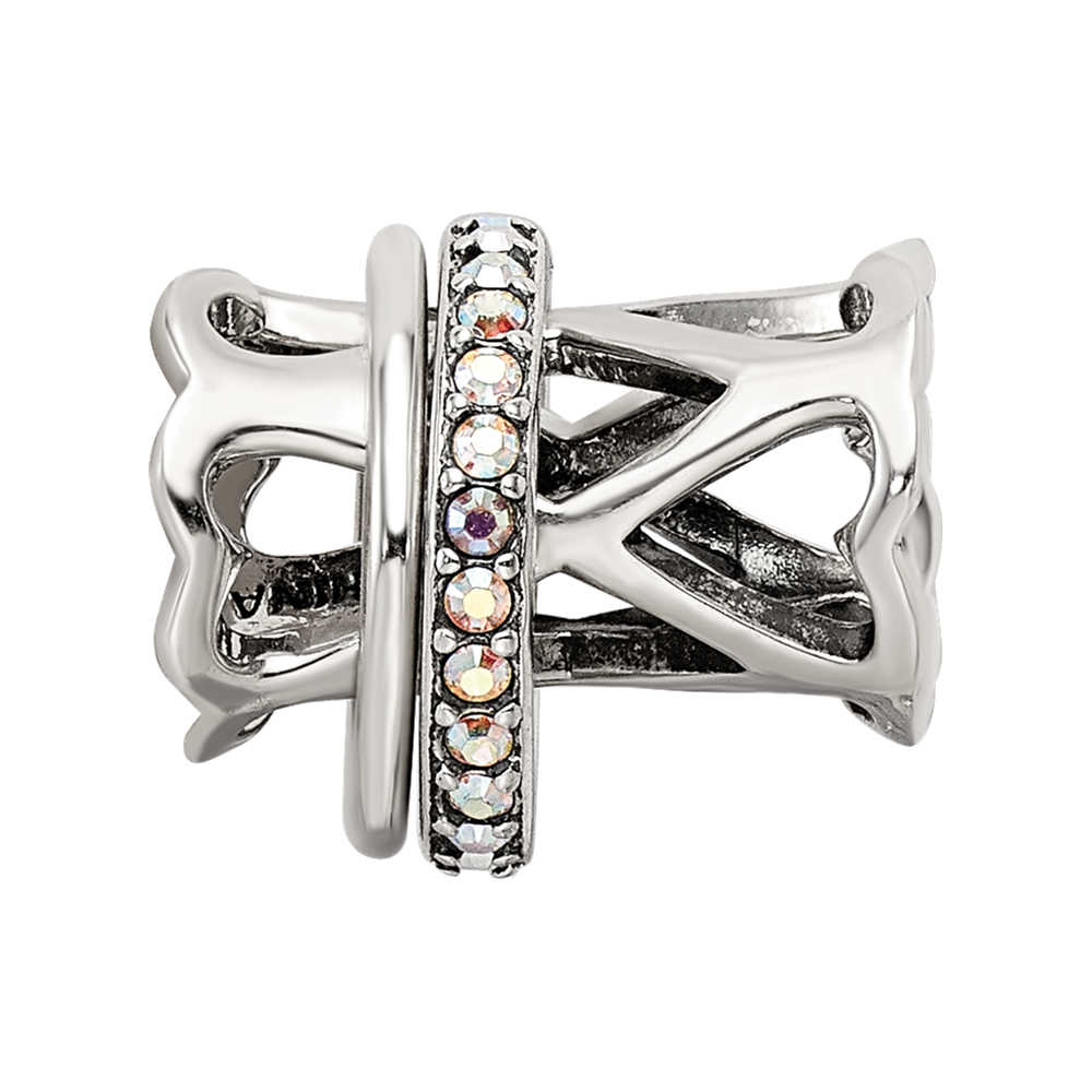 Sterling Silver Reflections with Crystals Heart Spinner Bea