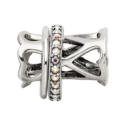Sterling Silver Reflections with Crystals Heart Spinner Bea