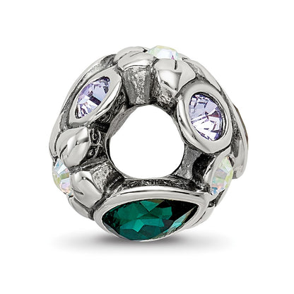 Sterling Silver Reflections Purple/Green Crystal Flower Bead