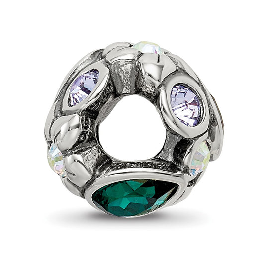 Sterling Silver Reflections Purple/Green Crystal Flower Bead