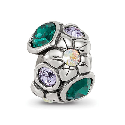 Sterling Silver Reflections Purple/Green Crystal Flower Bead