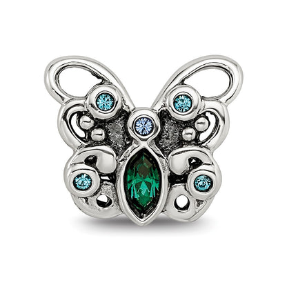 Sterling Silver Reflections Blue/Green Crystal Butterfly Bead