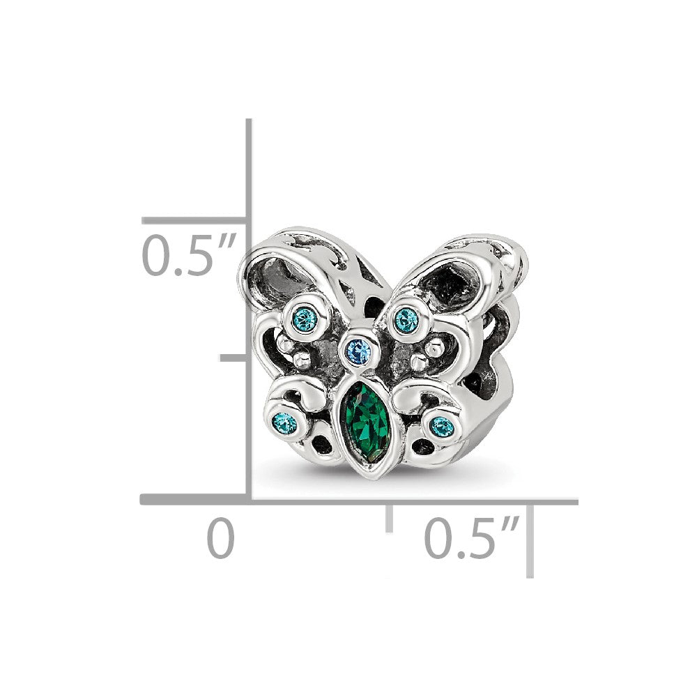 Sterling Silver Reflections Blue/Green Crystal Butterfly Bead