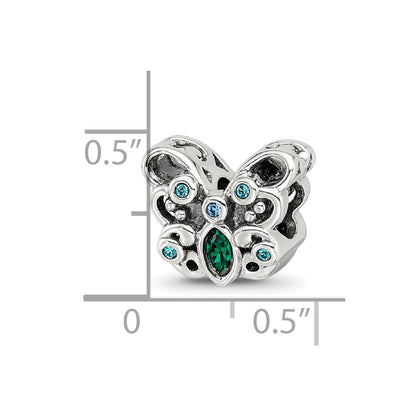 Sterling Silver Reflections Blue/Green Crystal Butterfly Bead