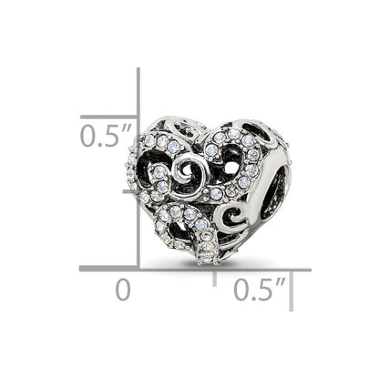 Sterling Silver Reflections Crystal Filigree Heart Bead