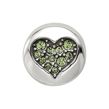 Sterling Silver Reflections Aug Lt Gn Crystal Strength Heart Bead