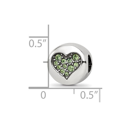 Sterling Silver Reflections Aug Lt Gn Crystal Strength Heart Bead