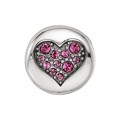 Sterling Silver Reflections Oct Pink Crystal Hope Heart Bead