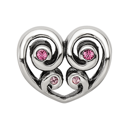 Sterling Silver Reflections Pink Crystal Twin Heart Bead