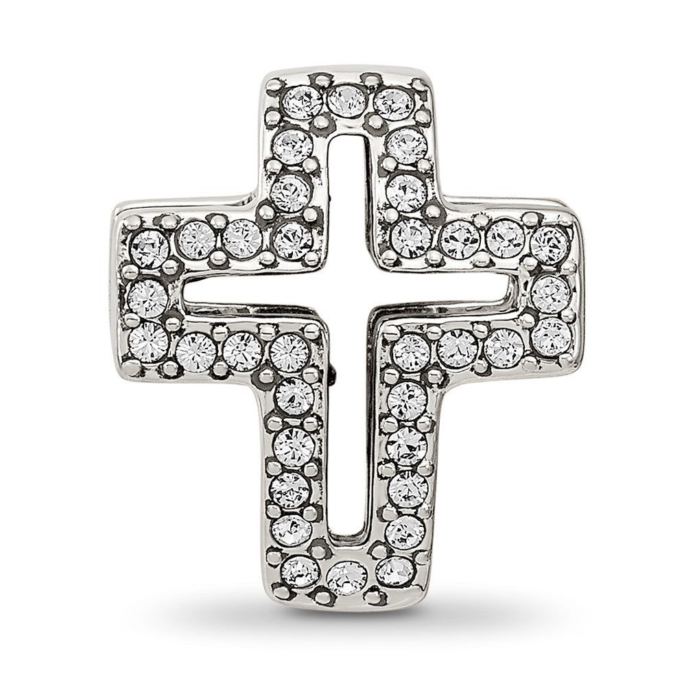 Sterling Silver Reflections Crystals Pav Open Cross Bead