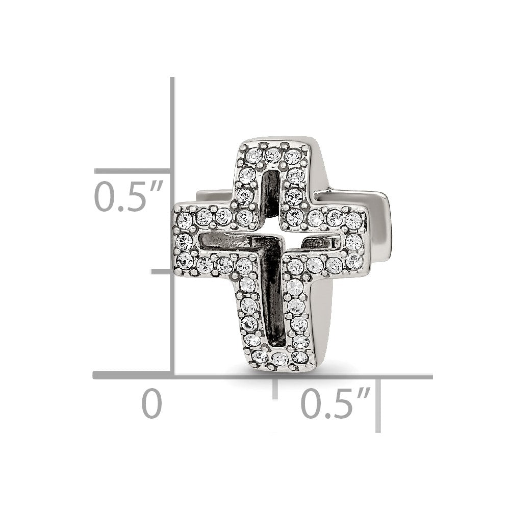 Sterling Silver Reflections Crystals Pav Open Cross Bead