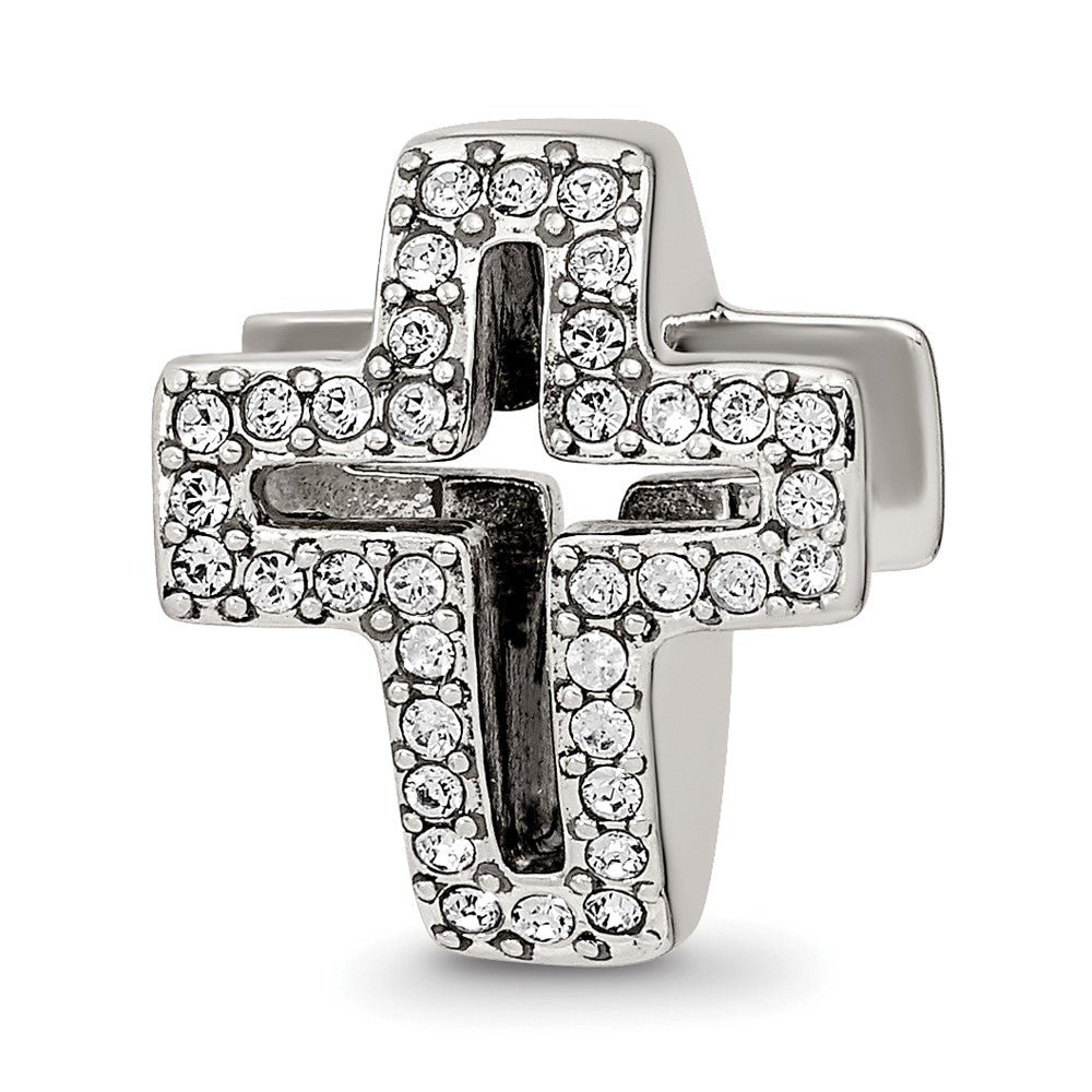 Sterling Silver Reflections Crystals Pav Open Cross Bead