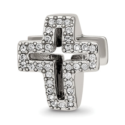 Sterling Silver Reflections Crystals Pav Open Cross Bead
