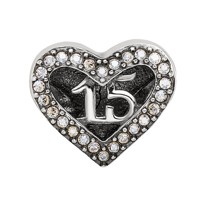 Sterling Silver Reflections Crystals Quinceanera Heart Bead