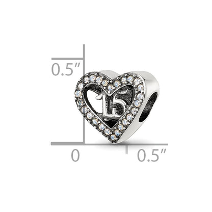 Sterling Silver Reflections Crystals Quinceanera Heart Bead
