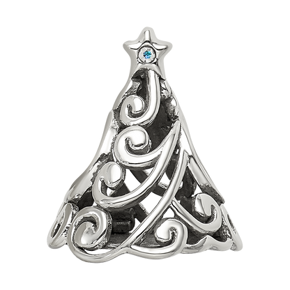 Sterling Silver Reflections Crystal Filigree Christmas Tree Bead