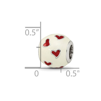 Sterling Silver Reflections Rhodium-plated Red & White Enamel Heart Bead