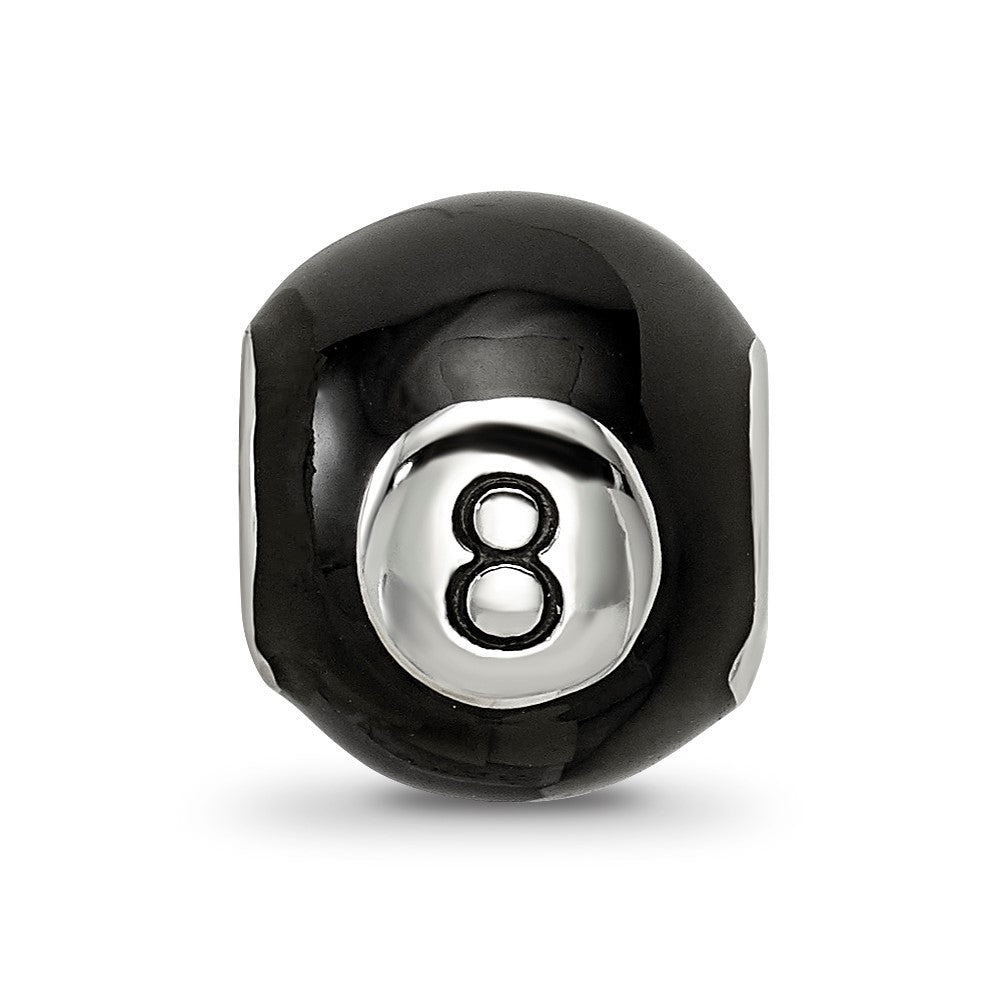 Sterling Silver Reflections Rhodium-plated Black Enamel 8-Ball Bead