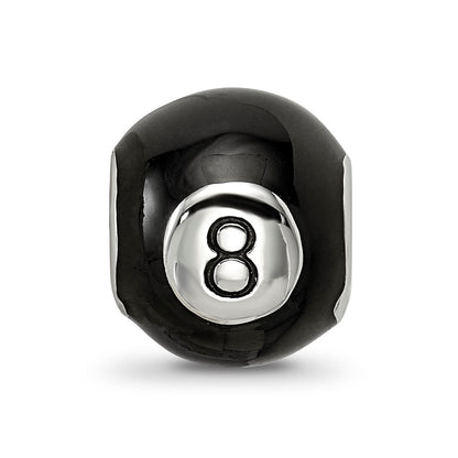 Sterling Silver Reflections Rhodium-plated Black Enamel 8-Ball Bead
