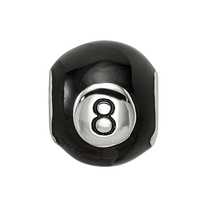 Sterling Silver Reflections Rhodium-plated Black Enamel 8-Ball Bead