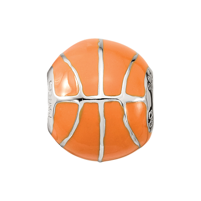 Sterling Silver Reflections Rhodium-plated Orange Enamel Basketball Bead
